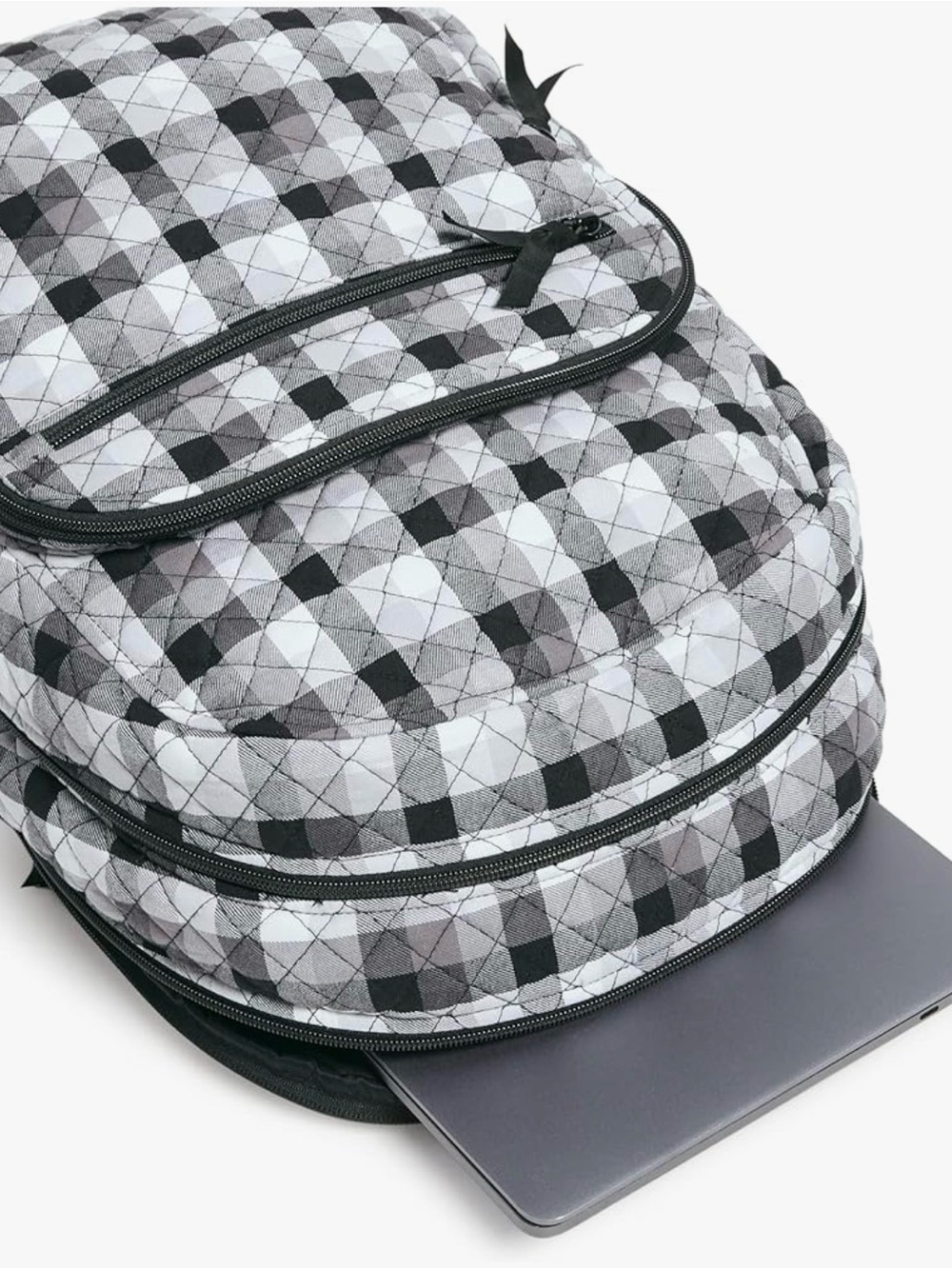 Vera Bradley Cotton Campus Backpack, Kingbird Plaid, One Size Black & White - Picture 12 of 15